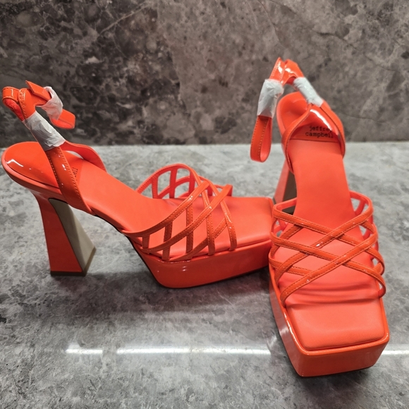 Jeffrey Campbell Bright Orange Strappy Heels - Picture 1 of 4